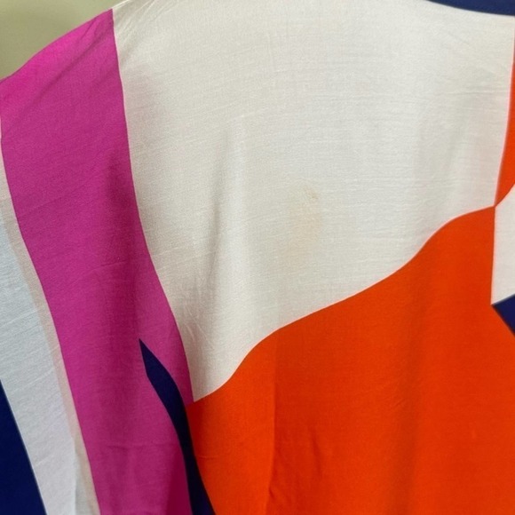 Multi color Geo Print Tie Neck Batwing Sleeve split oversize Cover Up kaftan - Picture 7 of 9